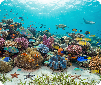 Underwater coral reef with colorful fish